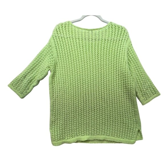 J. Jill Womens Open Knit Sweater Medium Green Cotton Blend - Picture 9 of 11